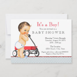 Röd vagn baby shower inbjudningar