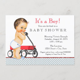 Röd vagn baby shower inbjudningar