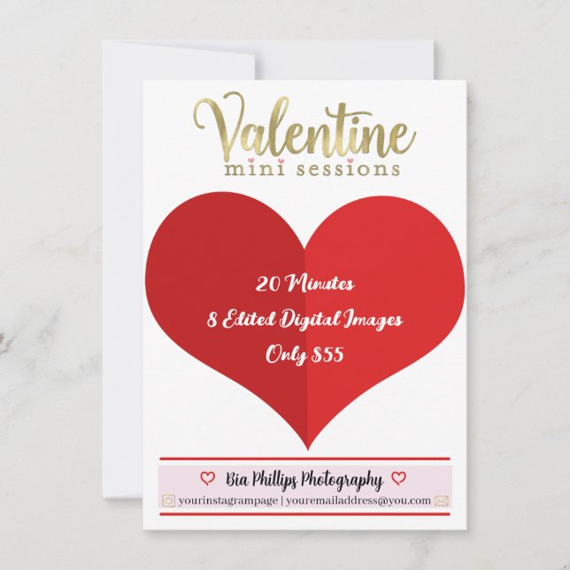 Röd Valentine Guld Mini Sessions Fotografi Inbjudningar (Framsida)