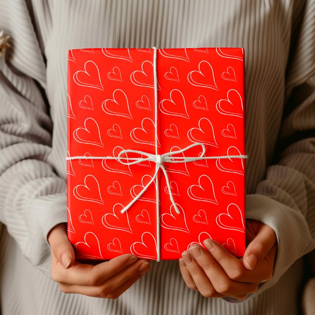 Röd Valentinskärlek Vit Diskret Hjärtform Presentpapper (Skapare uppladdad)
