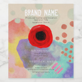 Röd vallmo abstrakt konst vinflaska etikett