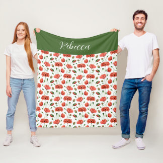 Röd Vallmo Akvarell Vildblomma Namn Fleecefilt