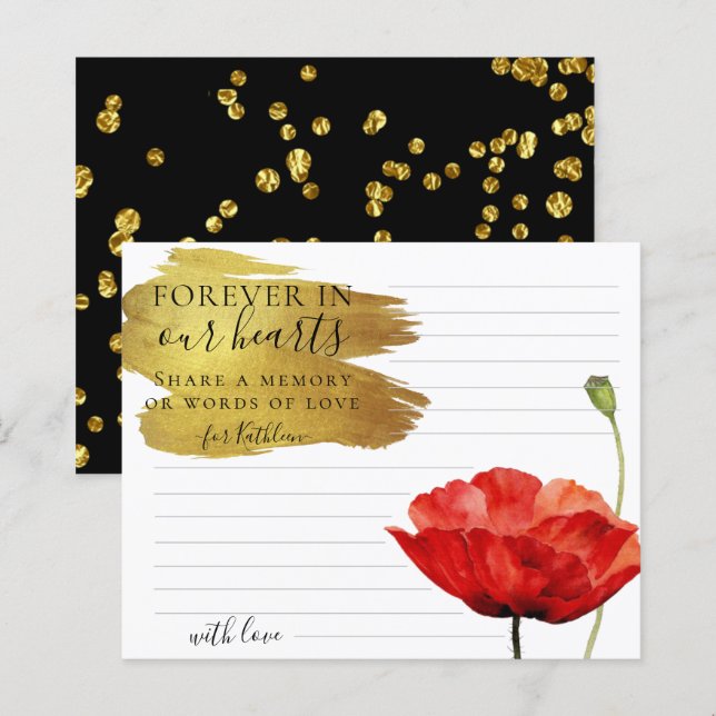 Röd vallmo Anpassad Dela ett minne Begravningskort (Fram/baksida)