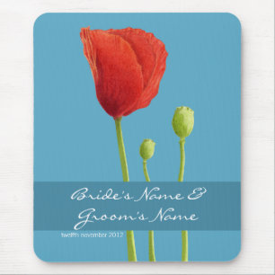 Röd vallmo aqua Bröllop Mousepad Musmatta