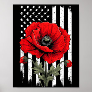 Röd vallmo blom patriottisk flagga USA minnesdagen Poster