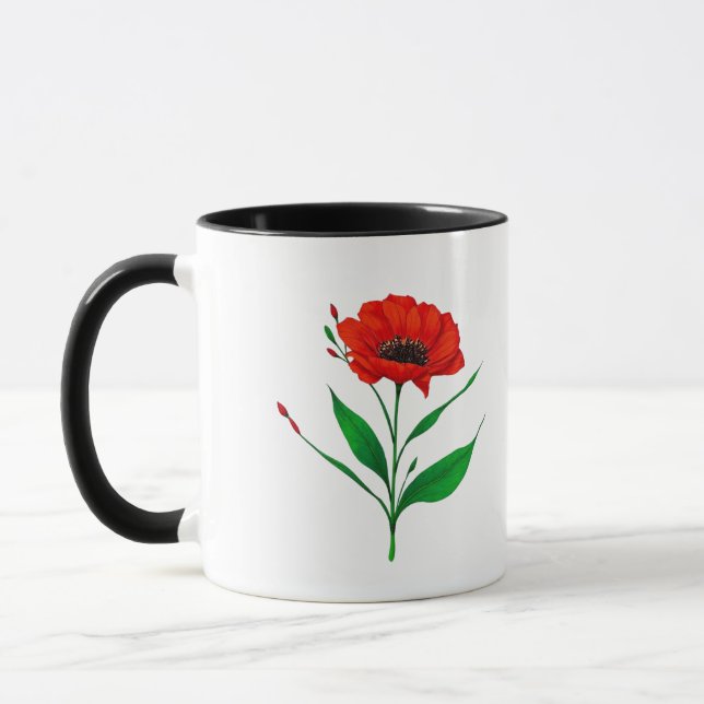 Röd vallmo blommig illustration mugg (Vänster)
