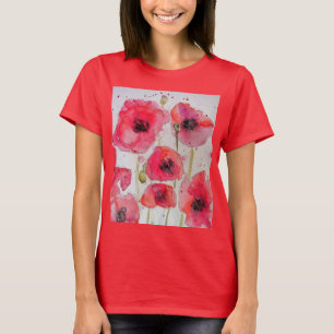 Röd vallmo, blommigt, vattenfärg Art blomma Mön T Shirt