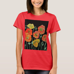 Röd vallmo, blommigt, vattenfärg Art blomma Mön T Shirt