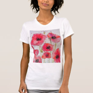Röd vallmo, blommigt, vattenfärg Art blomma Mön T Shirt