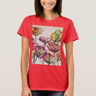 Röd vallmo, blommigt, vattenfärg Art blomma Mön T Shirt