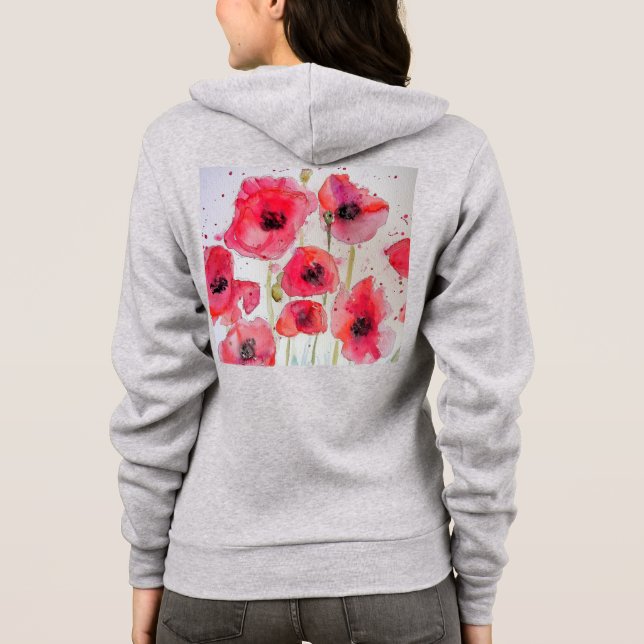 Röd vallmo, blommigt, vattenfärg Art blomma Mönste T Shirt (Baksida)
