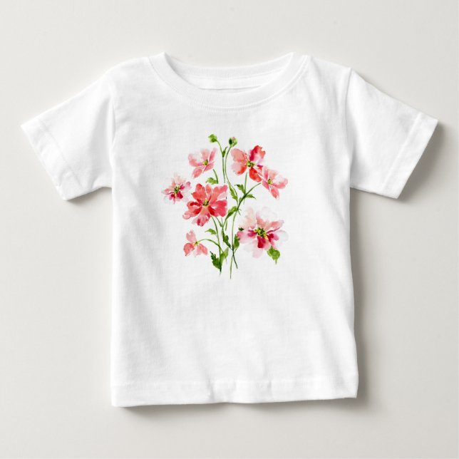 Röd vallmo-blommigt, vattenfärg t shirt (Framsida)