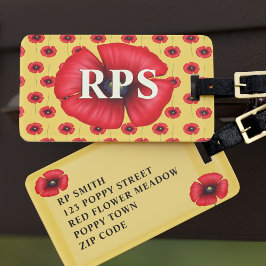 Röd vallmo blommonogram gul bagagetikett bagagebricka