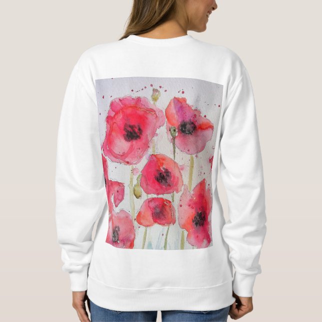 Röd vallmo blomster vattenfärg konst blommönster t shirt (Baksida)
