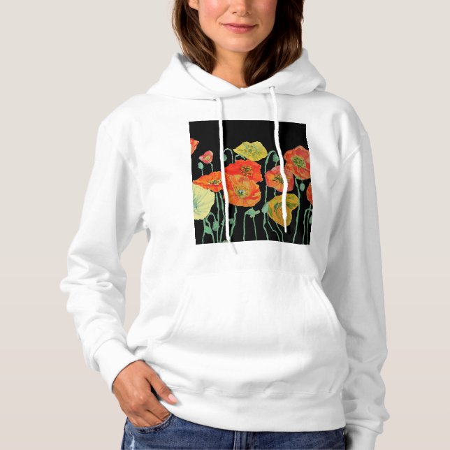 Röd Vallmo blomster vattenfärg konst blommönster T Shirt (Framsida)
