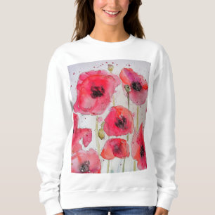 Röd vallmo blomster vattenfärg konst blommönster t shirt