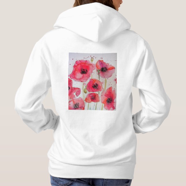 Röd vallmo blomster vattenfärg konst blommönster t shirt (Baksida)