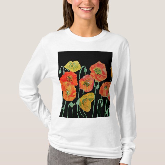 Röd vallmo blomstermålning i akvarell Blommönster  T Shirt (Framsida)