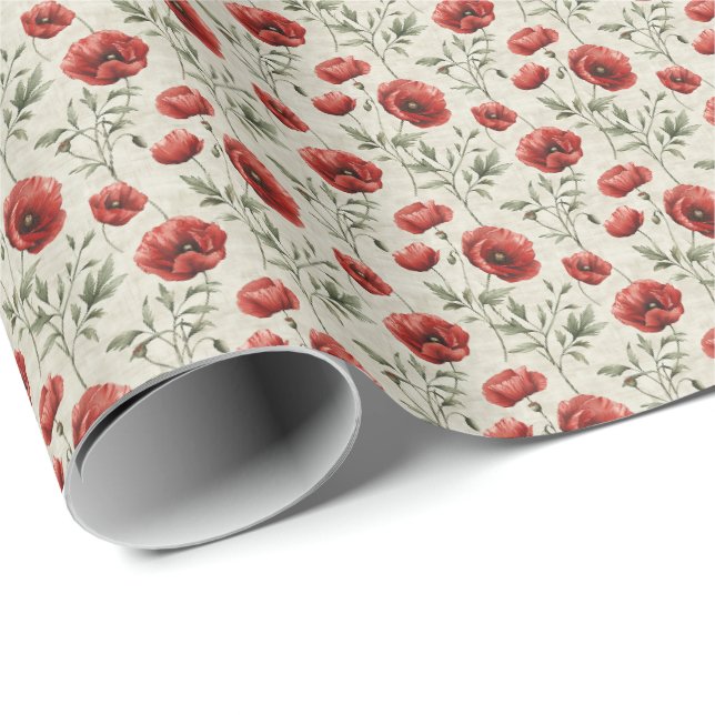 Röd vallmo blomsterpresentpapper blommor presentpapper (Rullad Hörn)