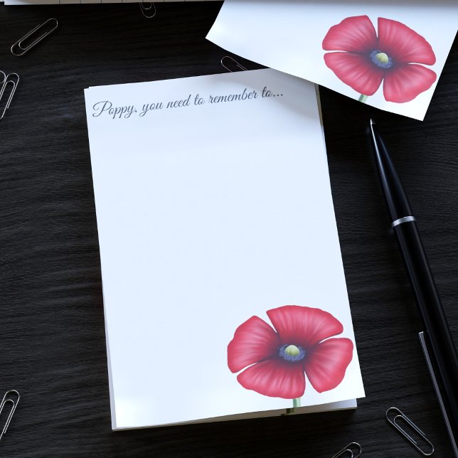 Röd vallmo Flower Anpassat namn Vitbok - Antecknin Post-it Block (Pop your name on these cute poppy post it notes)