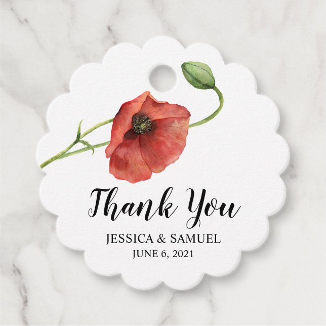 Röd vallmo flower Bröllop Tack Gåvor Etiketter (Framsida)