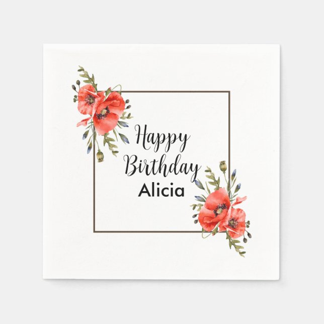 Röd vallmo Grey, 50:e födelsedagen Pappersservett (Framsidan)