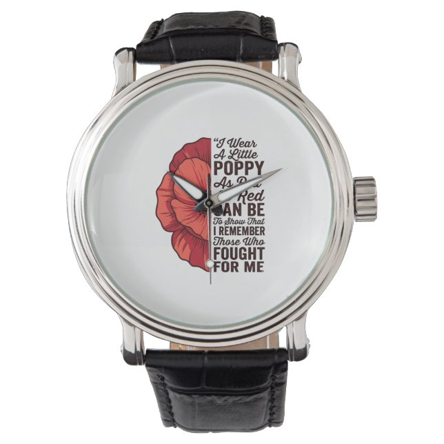 Röd vallmo minnescitat vektorskört design_1 armbandsur (Framsida)