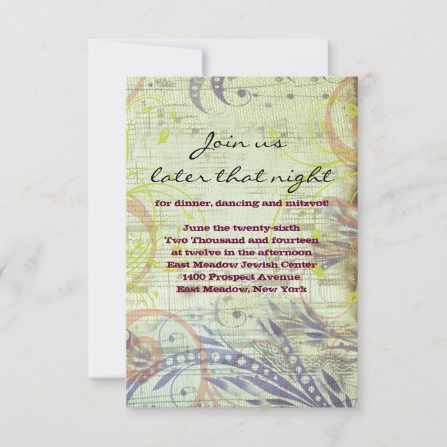 RÖD VALLMO MUSIKALSKT Bat Mitzvah-festkort Inbjudningar (Framsida)