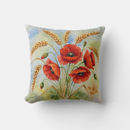 Röd vallmo och vetebukett Pillow Kudde