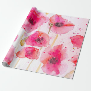 Röd vallmo Poppies Blomma Blommig Akvarell Presentpapper