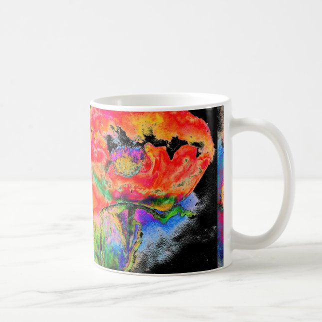 Röd vallmo - svart kaffemugg (Höger)