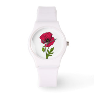 Röd vallmo teckning armbandsur