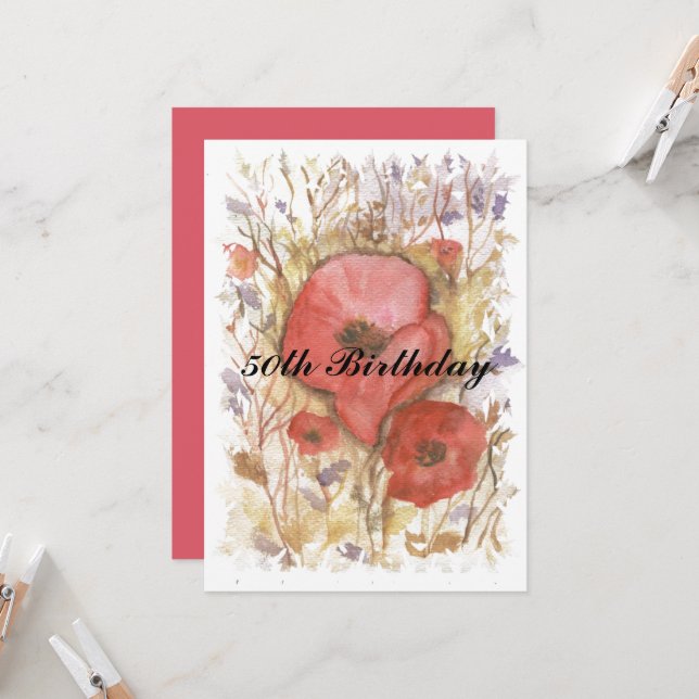 Röd vallmo vid 50:e födelsedagen inbjudningar (Fram/Back In Situ)