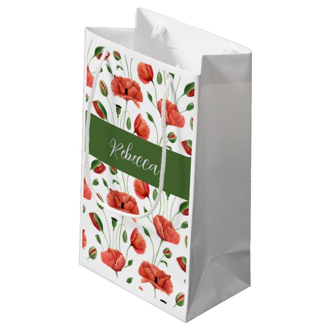 Röd Vallmo Vildblomma Akvarell Monogram Namn (Baksidan Vinklad)