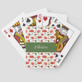 Röd Vallmo Vildblomma Akvarell Monogram Namn Casinokort