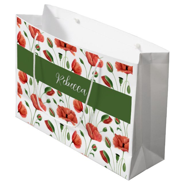 Röd vallmo vildblomma akvarell monogramnamn (Framsidan Vinklad)