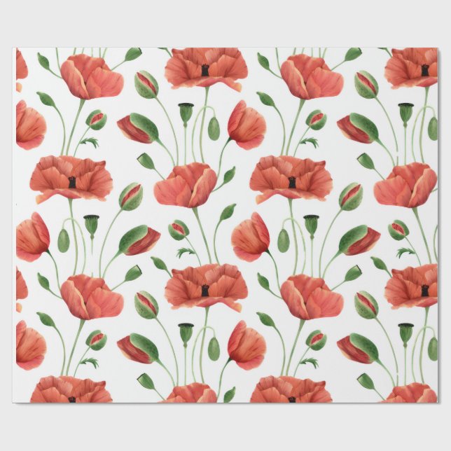 Röd vallmo vildblomma akvarell presentpapper (Platt)