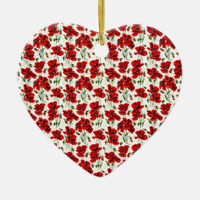 Röd vallmoblomdesign julgransprydnad keramik (Framsidan)