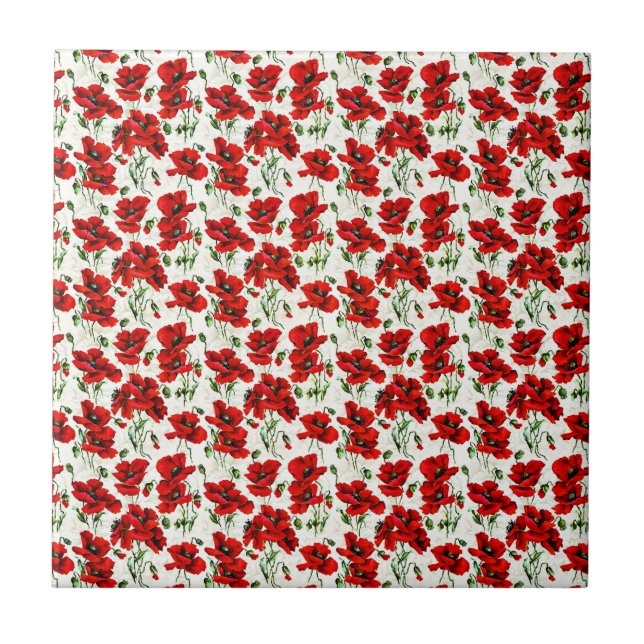 Röd vallmoblomdesign kakelplatta (Framsidan)