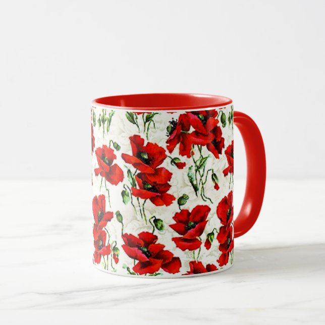 Röd vallmoblomdesign mugg (Framsida höger)