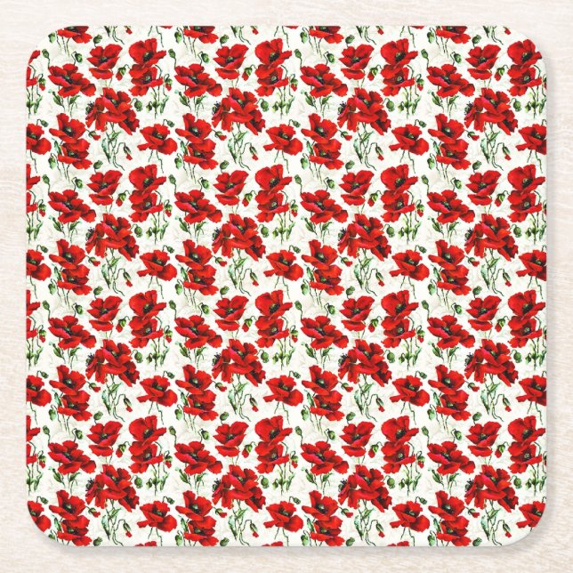 Röd vallmoblomdesign underlägg papper kvadrat (Framsidan)