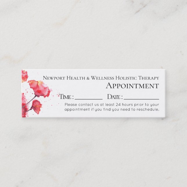 *~* Röd vallmoblomma med vattenfärg Modern Blommig Mini Visitkort (Framsida)