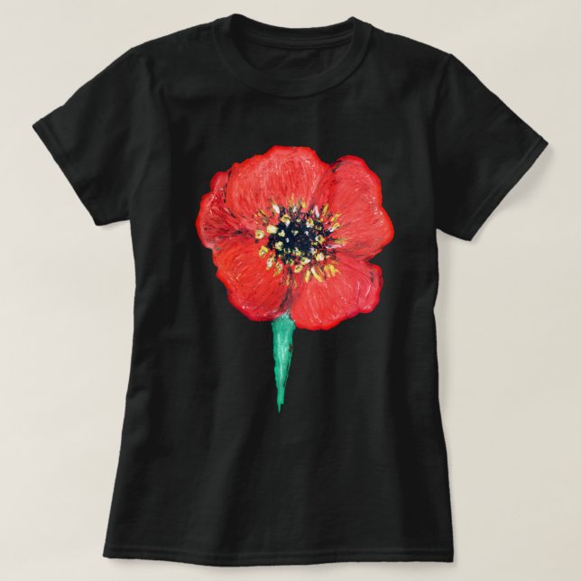 Röd vallmoblomma t shirt (Design framsida)