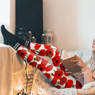 Röd vallmoblommönster leggings