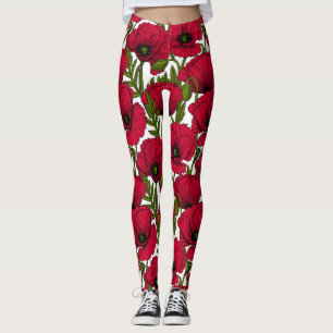 Röd vallmoträdgård 2 leggings