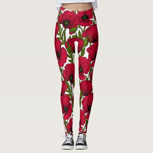 Röd vallmoträdgård 2 leggings (Framsida)