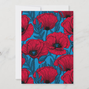 Röd vallmoträdgård på blå