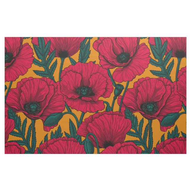 Röd vallmoträdgård tyg (Fat Quarter)