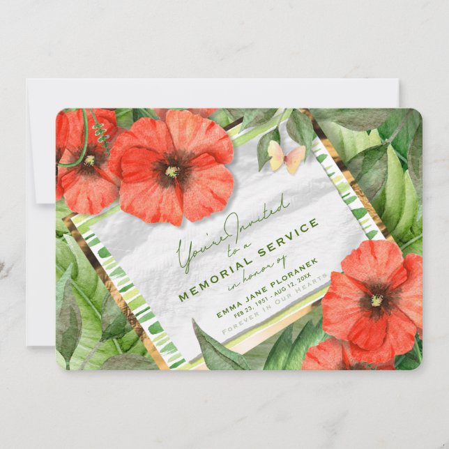 Röd vallmots trädgårds gröna minnesstund inbjudan (Framsida)