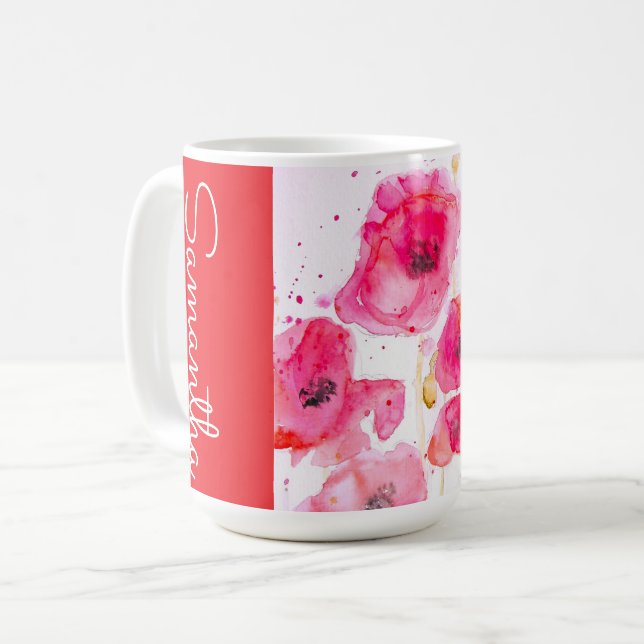 Röd vallmovattenfärg kvinnans namn kaffemugg (Framsida vänster)